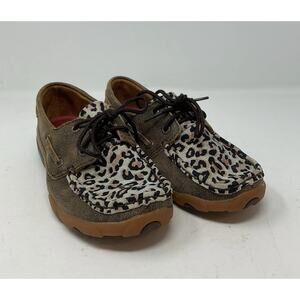 Twisted X Shoes Womens 6M Leopard Moccasins Driving Brown Leather WDM0057